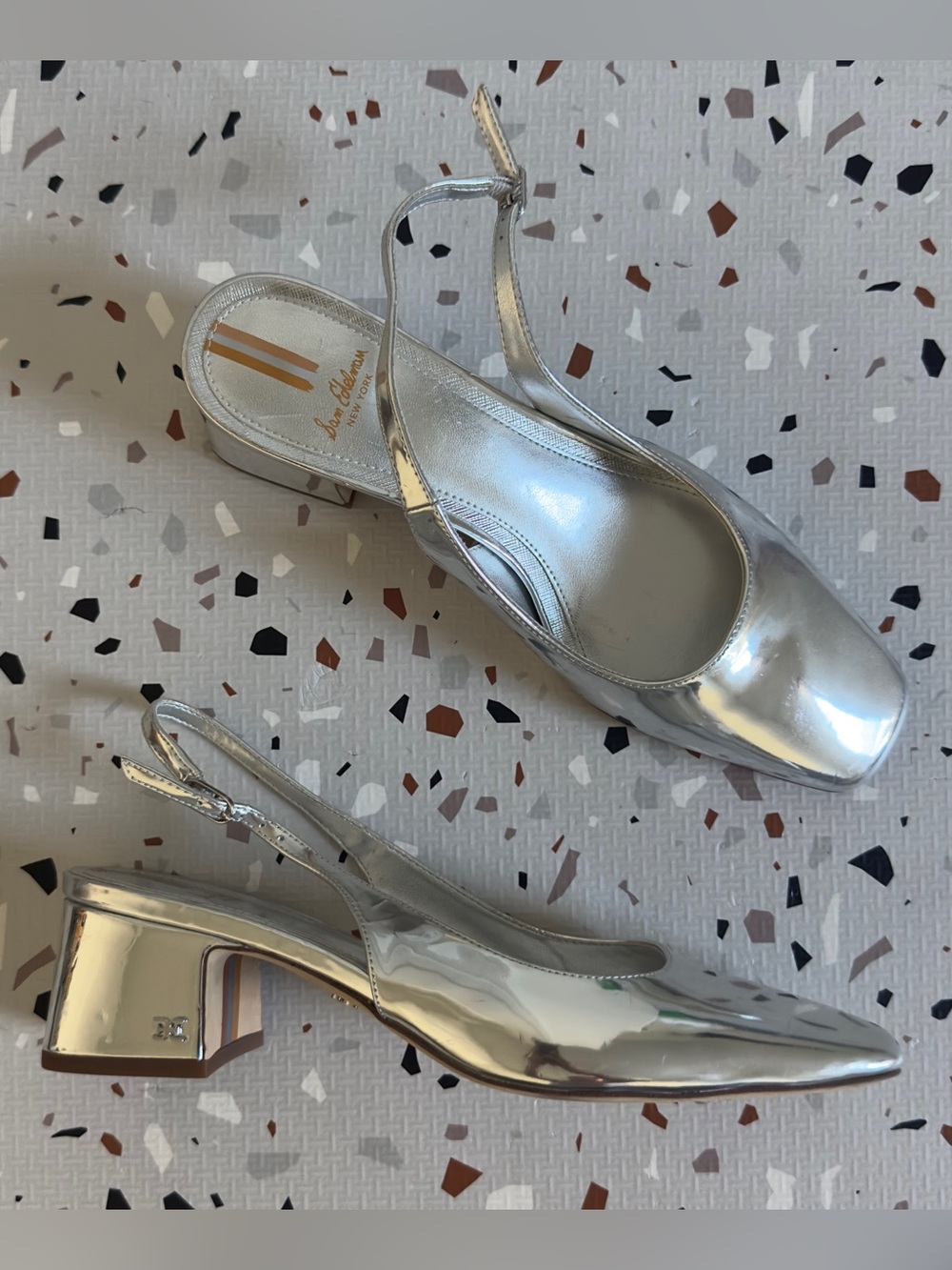 Sam Edelman Terra 50MM Patent Leather Slingback Pumps in Silver Size 8 1/2